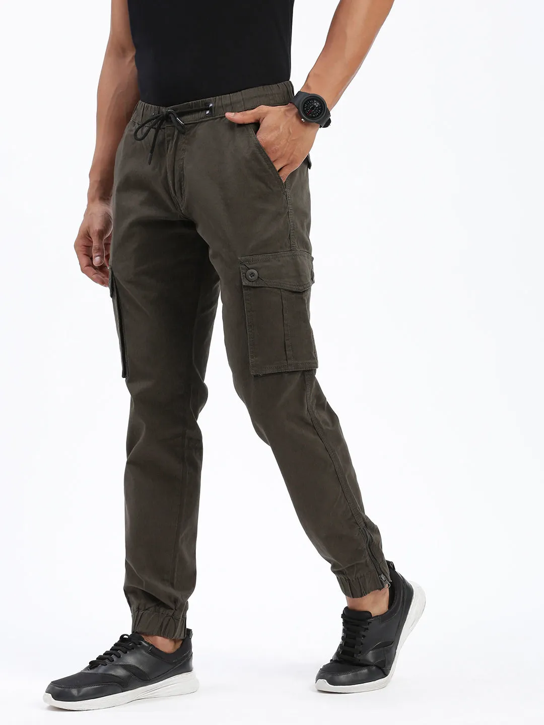 Men Solid Olive Joggers