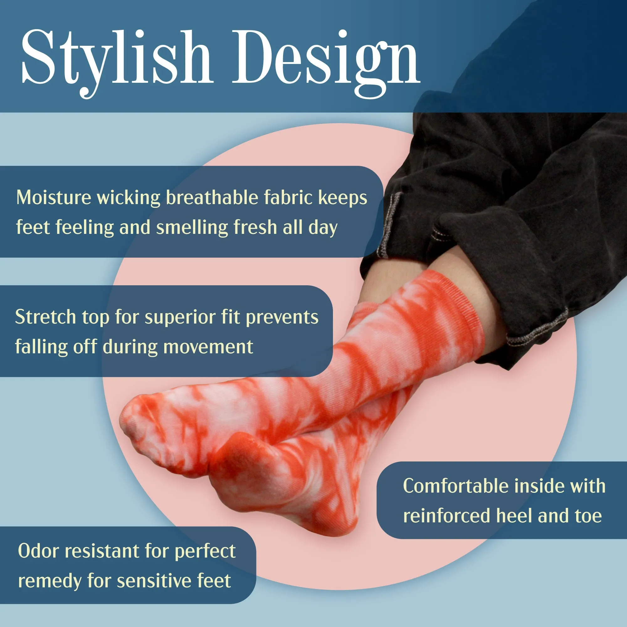 Men's Bamboo Fiber Tie Dye Crew Socks, 2 Pairs