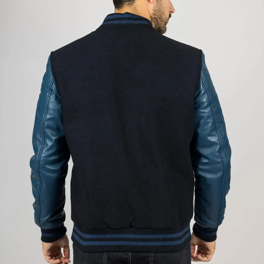 Men's Black Navy Varsity Bomber Jacket