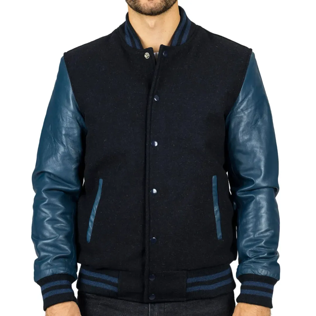 Men's Black Navy Varsity Bomber Jacket