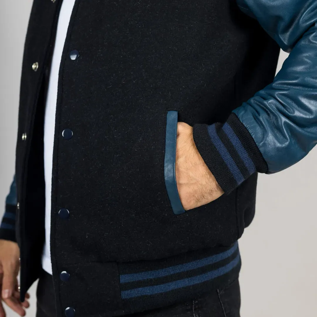 Men's Black Navy Varsity Bomber Jacket