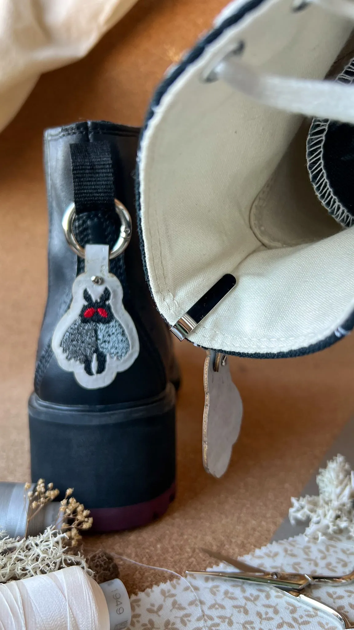 Mothman Cryptid Creature Shoe Accessory | Embroidered Pull Loop Boot Charm, Shoe Charm, High Top Sneaker Clip or Boot Clip