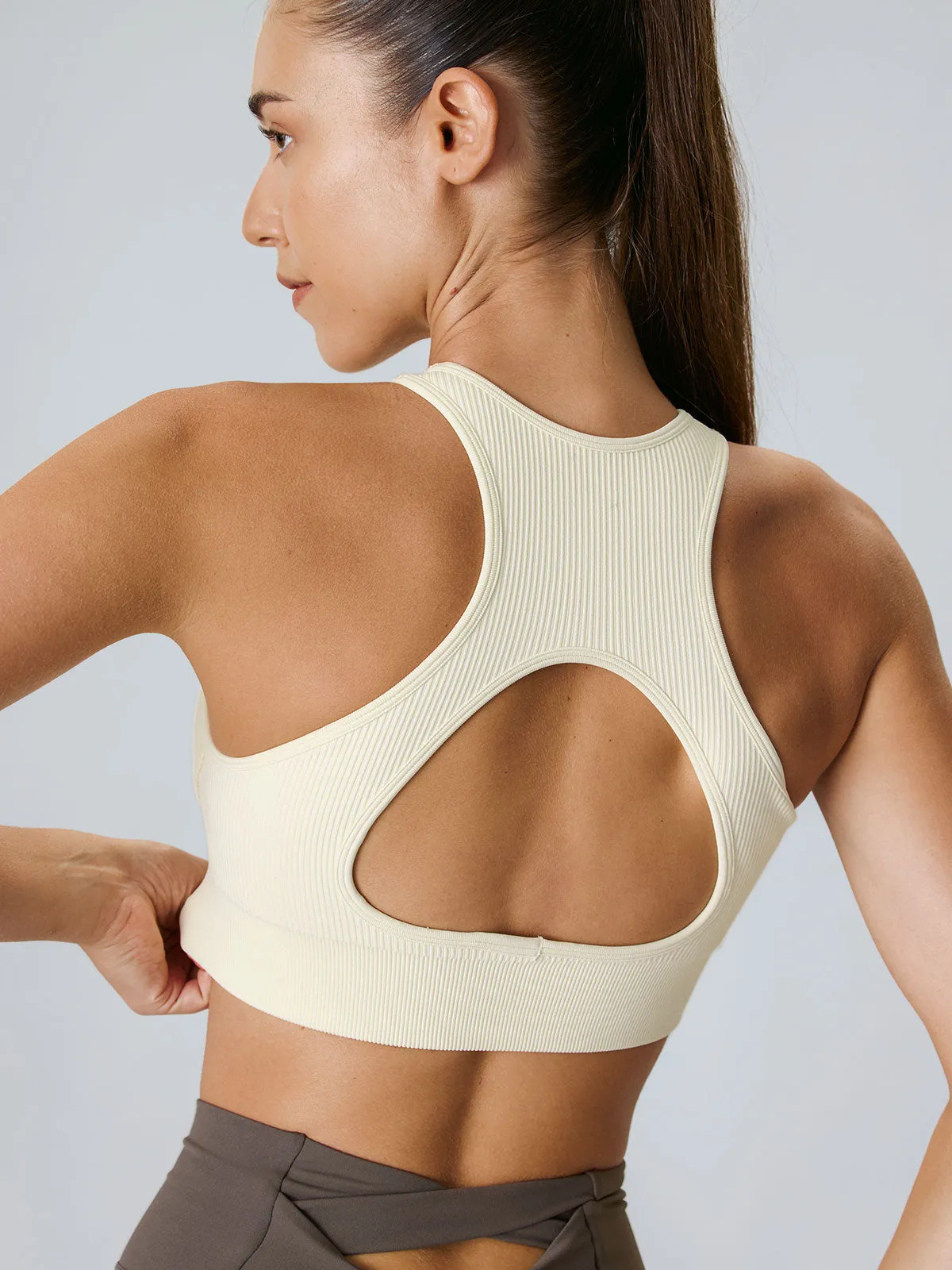 Off White Cut Out Sports Bra - Medium Support