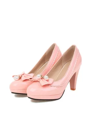 Retro Bow Pearl High Heels Shoes