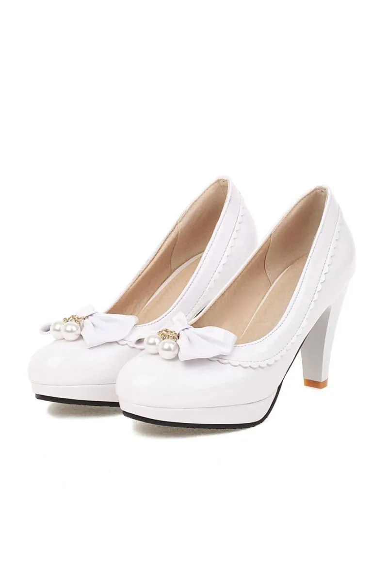 Retro Bow Pearl High Heels Shoes