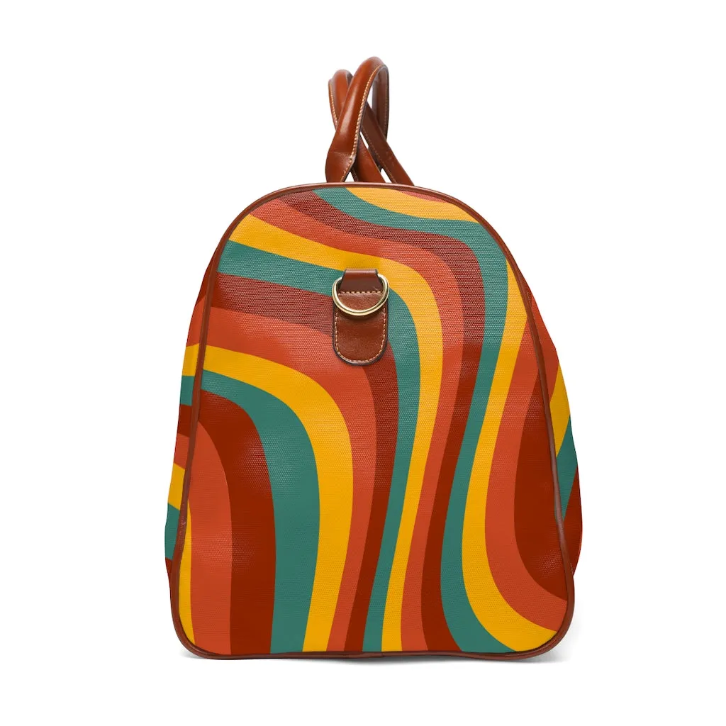 Retro Rainbow Wave Bag Overnight Waterproof Travel Bag Faux Leather