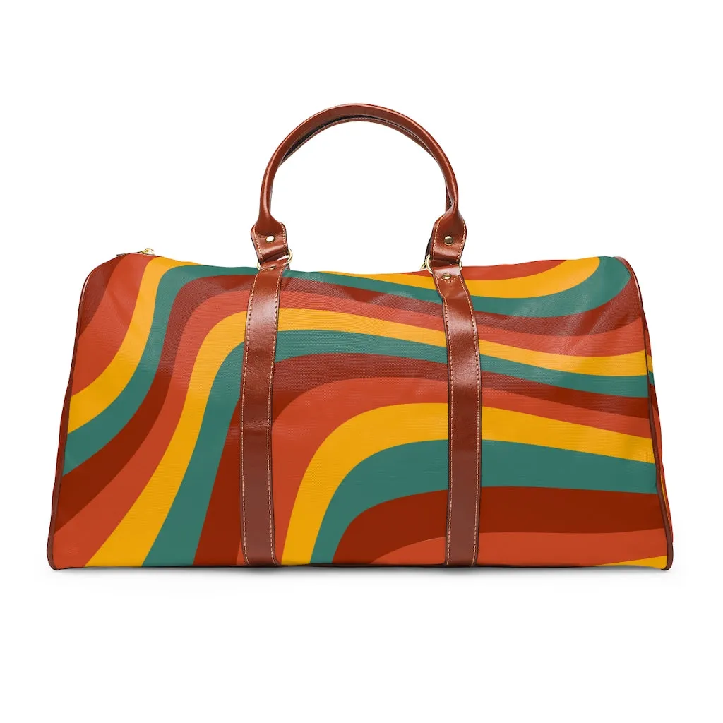 Retro Rainbow Wave Bag Overnight Waterproof Travel Bag Faux Leather