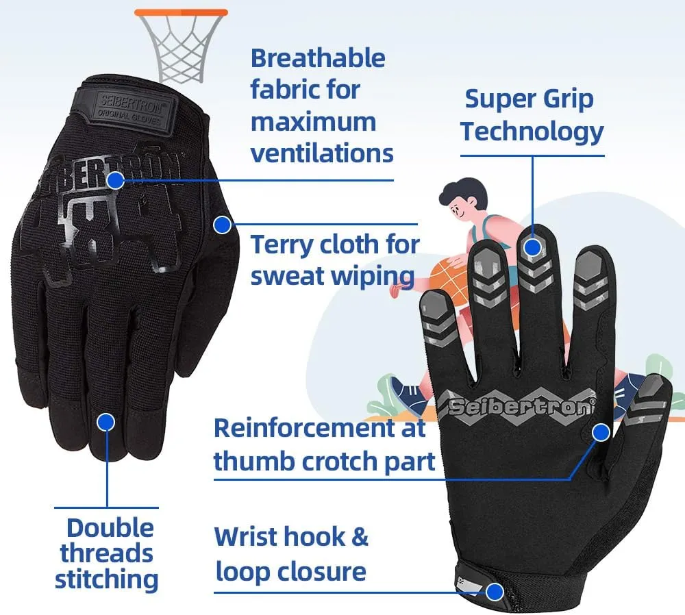 Seibertron Adult Anti Slip Unweighted Basketball Gloves Ball Handling Gloves (Basketball Training Aid) Or Driving Gloves