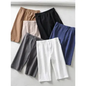 Sexy Women Cotton High Waist Elastic Knee-Length Biker Shorts