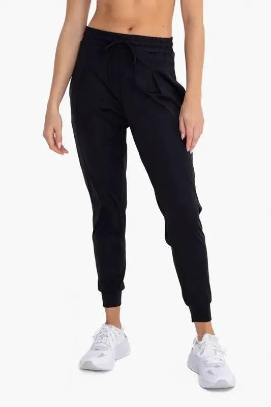 Silky pleated stretch jogger pants