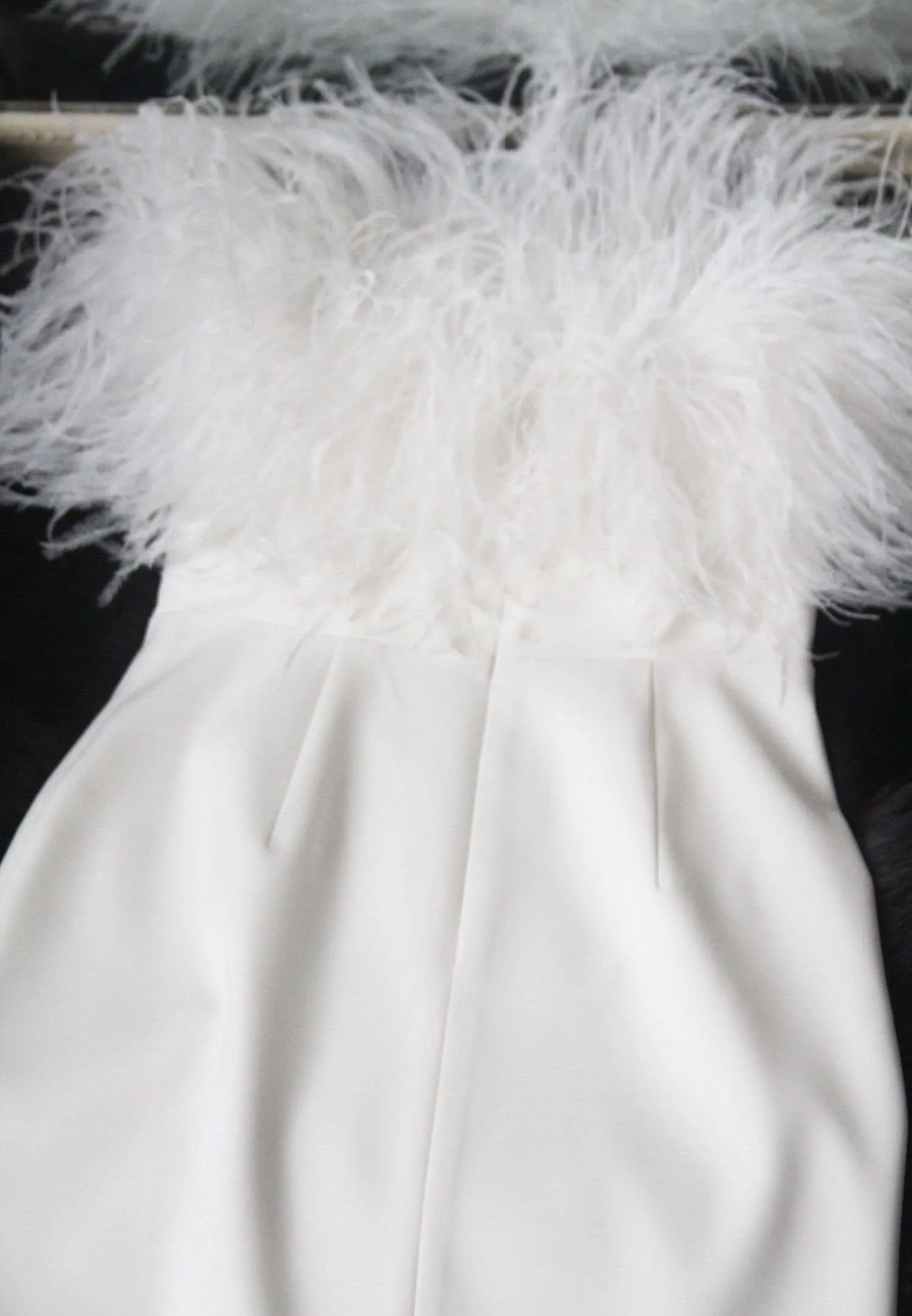 Strapless Ostrich Feather Satin Pencil Skirt tea length Cocktail Dress