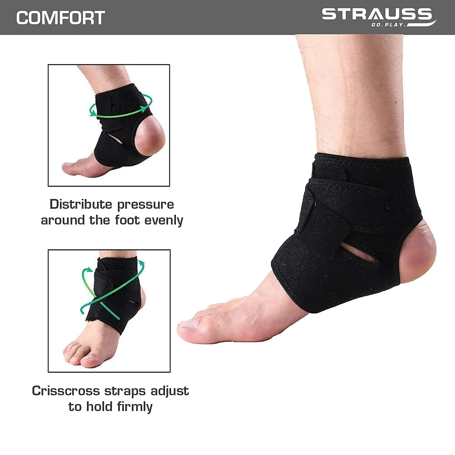 STRAUSS Ankle Support Brace, Single, (Black)