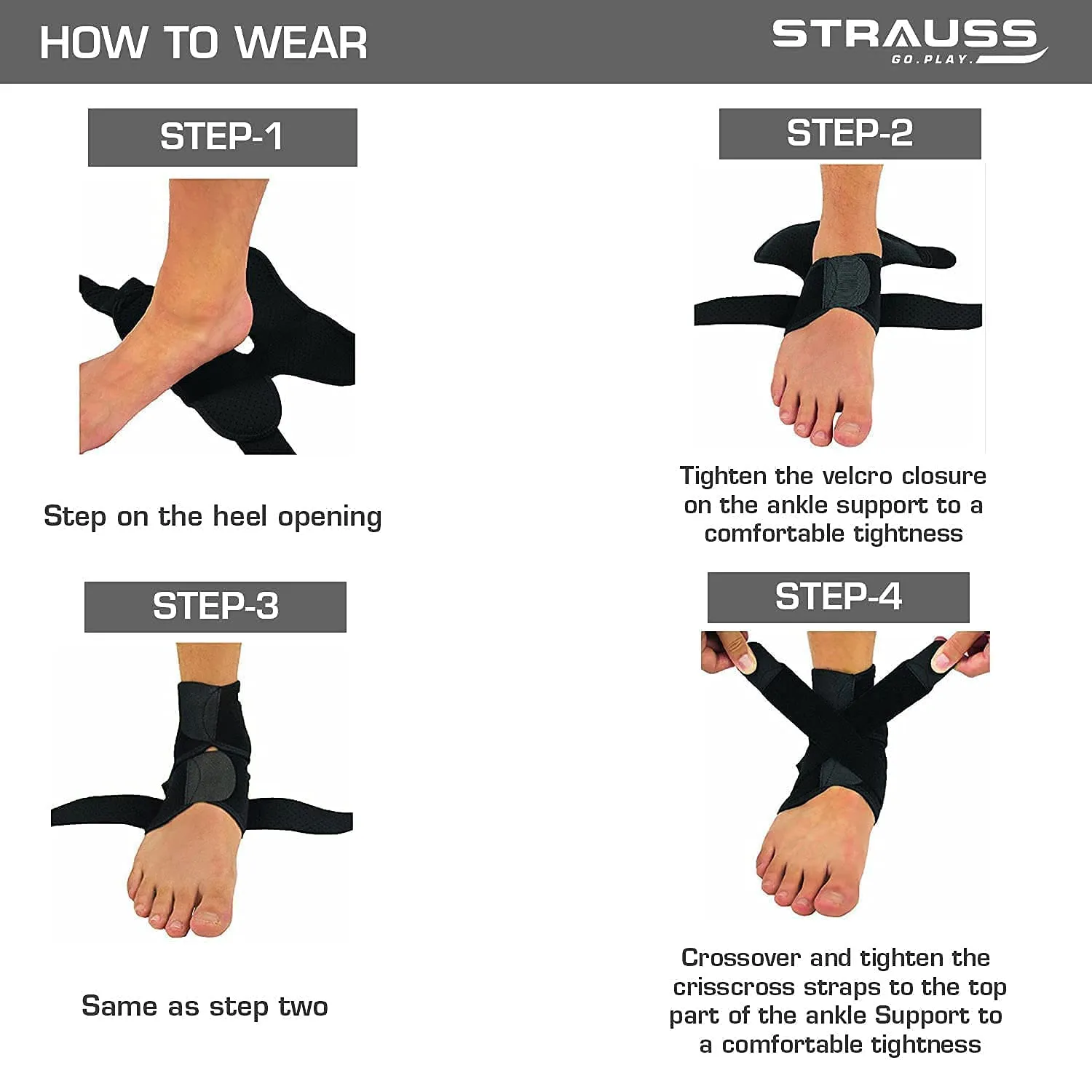 STRAUSS Ankle Support Brace, Single, (Black)