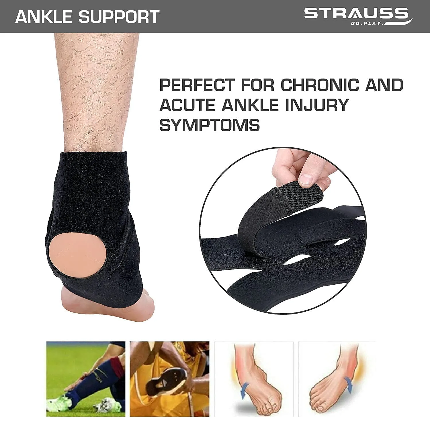 STRAUSS Ankle Support Brace, Single, (Black)