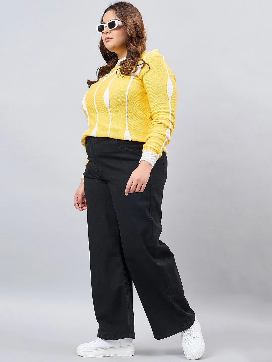 Style Quotient Women Plus Size Black Wide Leg High Rise Stretchable Jeans