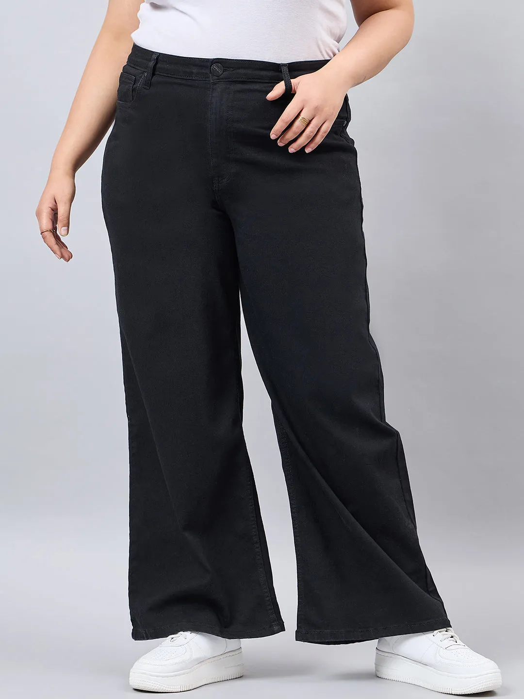 Style Quotient Women Plus Size Black Wide Leg High Rise Stretchable Jeans