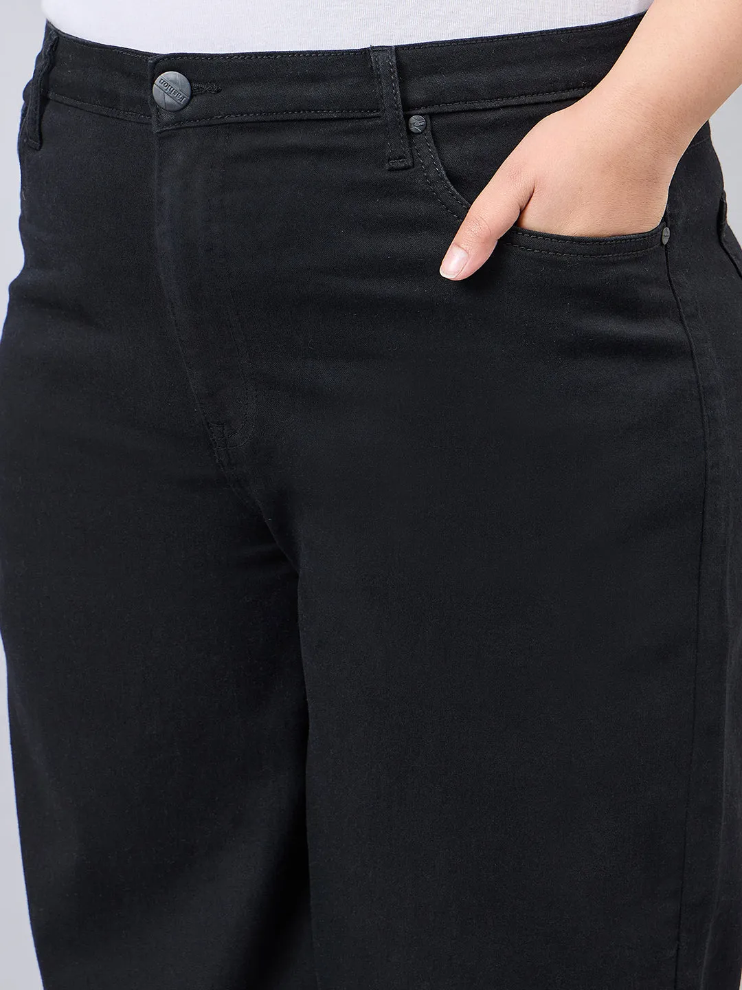 Style Quotient Women Plus Size Black Wide Leg High Rise Stretchable Jeans