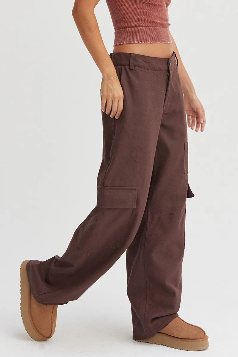 Toffee Elastic Waist Wide-Leg Cargo Pants