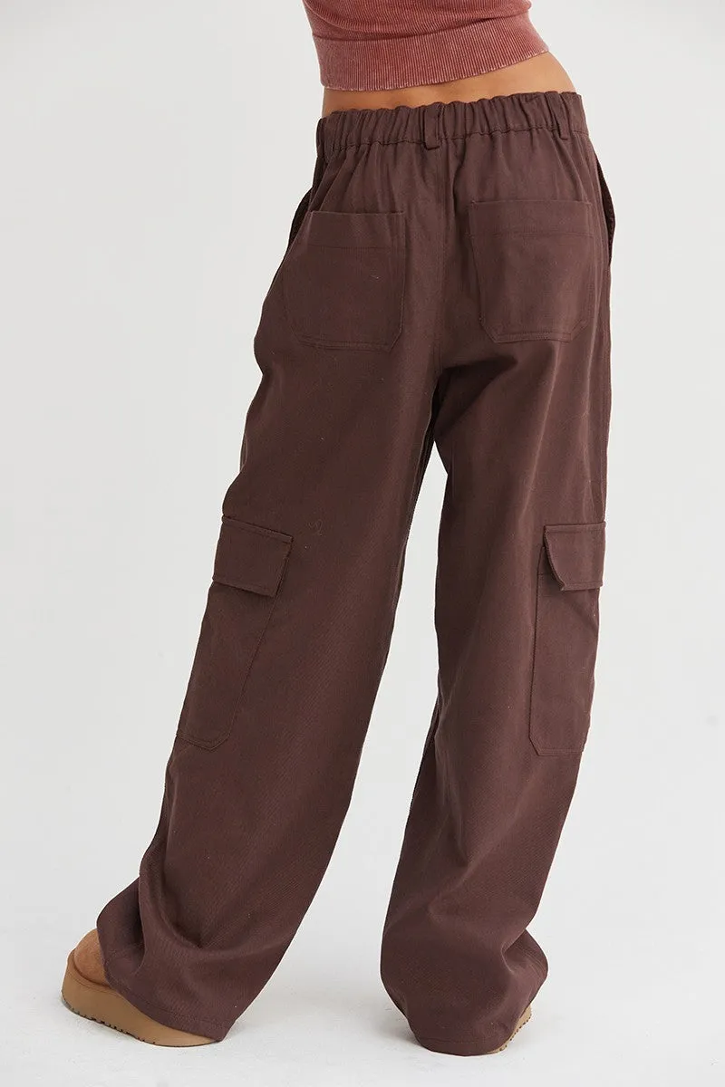 Toffee Elastic Waist Wide-Leg Cargo Pants