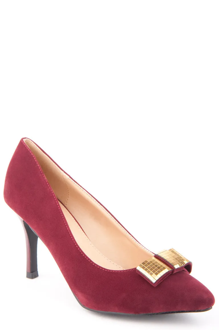 Velvet Feel Pointy Heel with Disco Bow