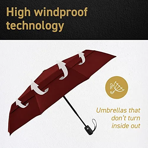 Windproof Travel Umbrellas for Rain - Lightweight - Double Vent - Marsala