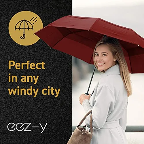 Windproof Travel Umbrellas for Rain - Lightweight - Double Vent - Marsala