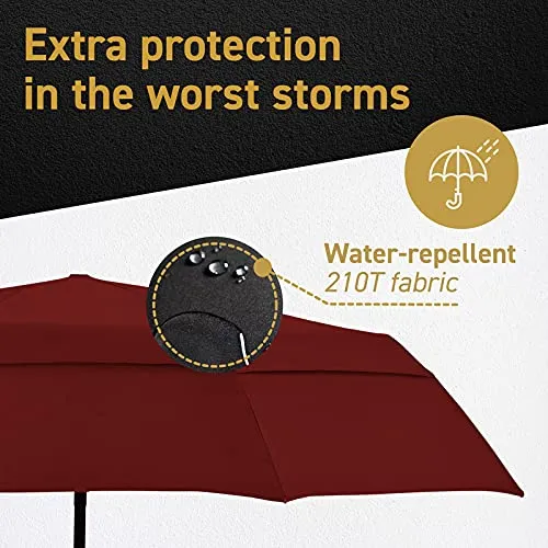 Windproof Travel Umbrellas for Rain - Lightweight - Double Vent - Marsala