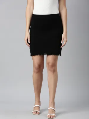 Women Solid Black Pencil Mini Skirt