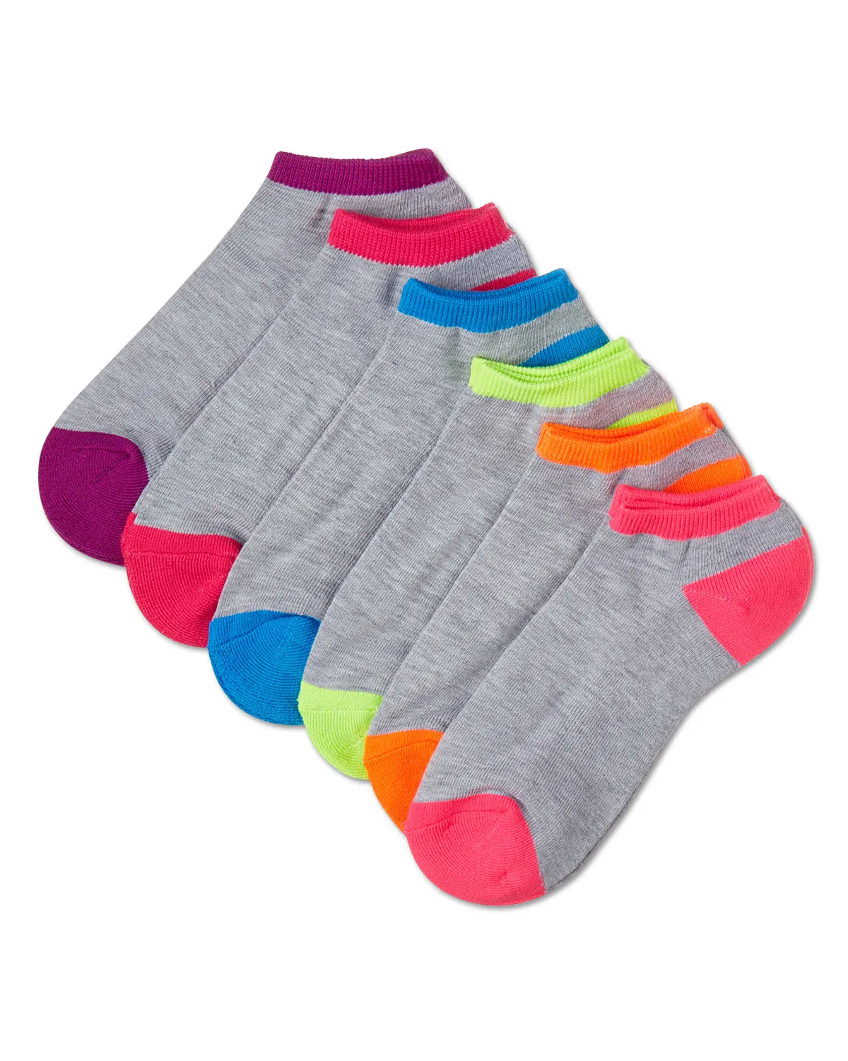 Women's 6 Pair Pack Highlight Tips Half Cushioned Low Cut Socks