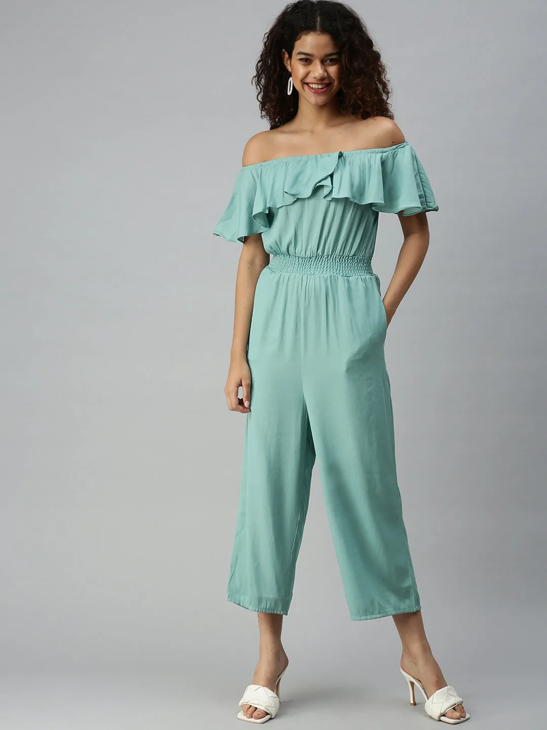 Women's Green Solid Jumpsuit