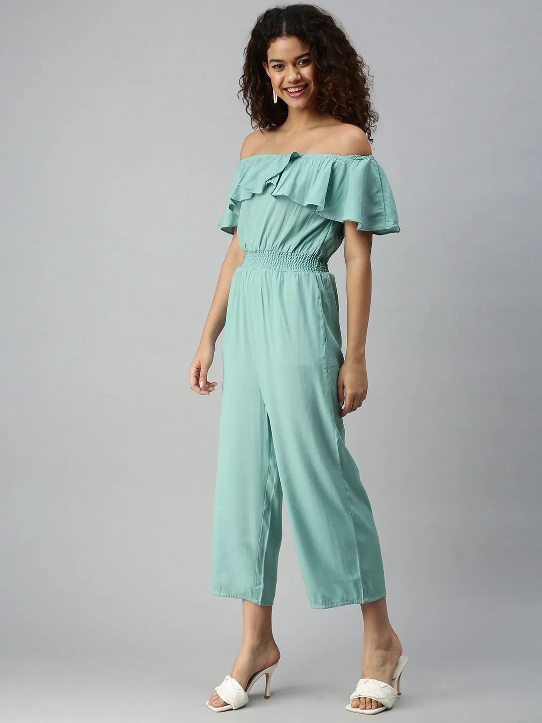 Women's Green Solid Jumpsuit