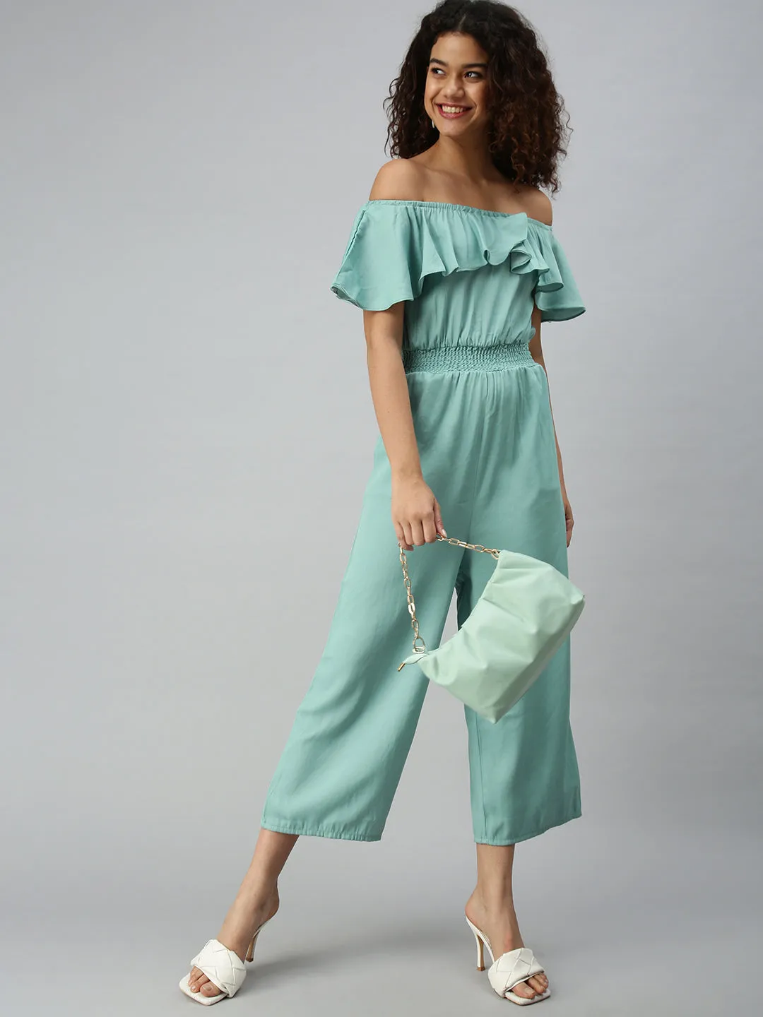 Women's Green Solid Jumpsuit