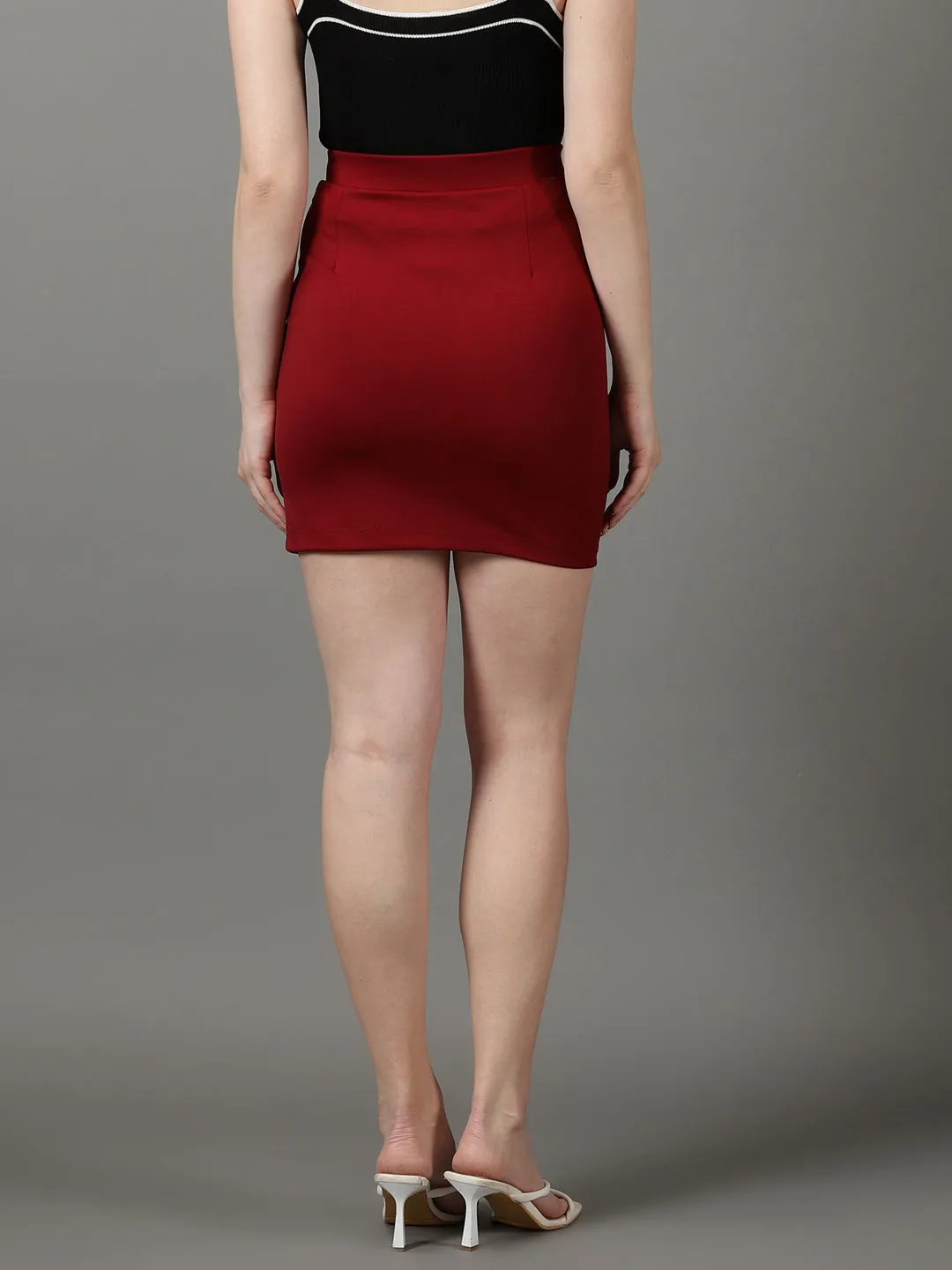 Women's Maroon Solid Pencil Skirt