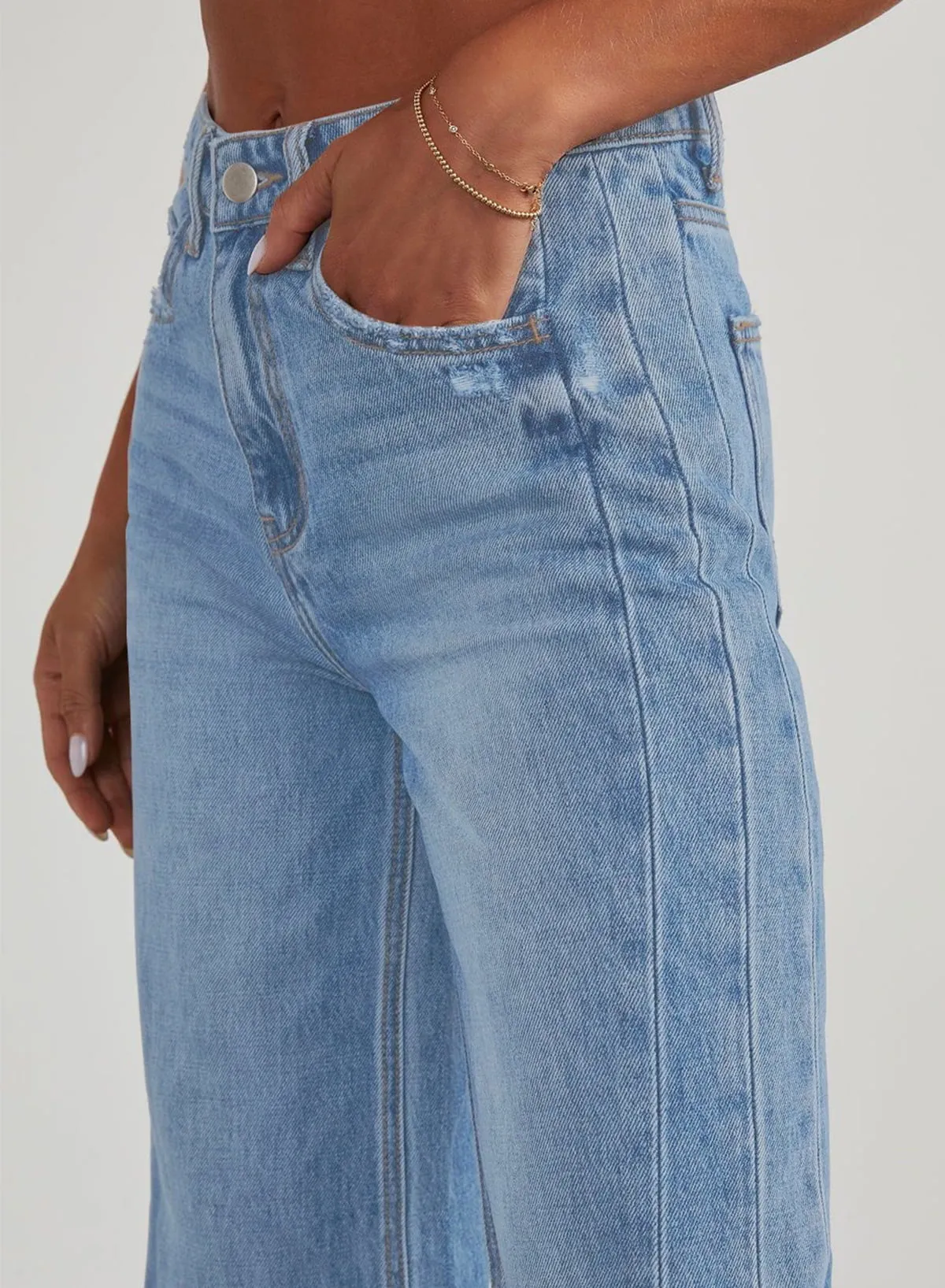 Women'S Wide Leg Jeans High Waisted Strechy Raw Hem Frayed Hem Denim Pants